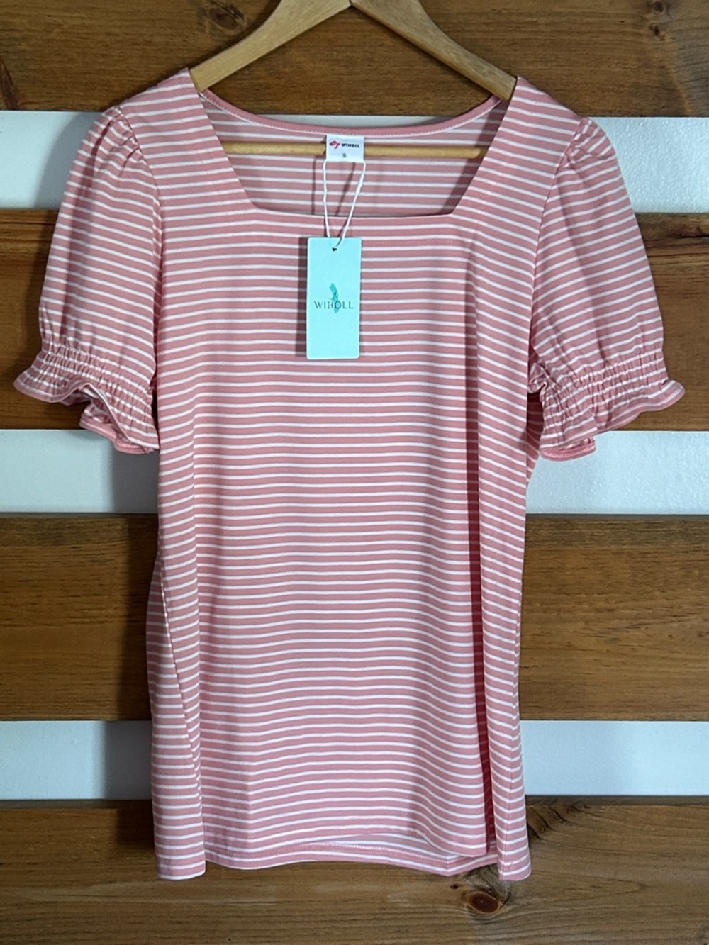 NWT Wiholl Women's Casual T-Shirt w/Ruffle Sleeves Square Neck Loose Fit Size S
